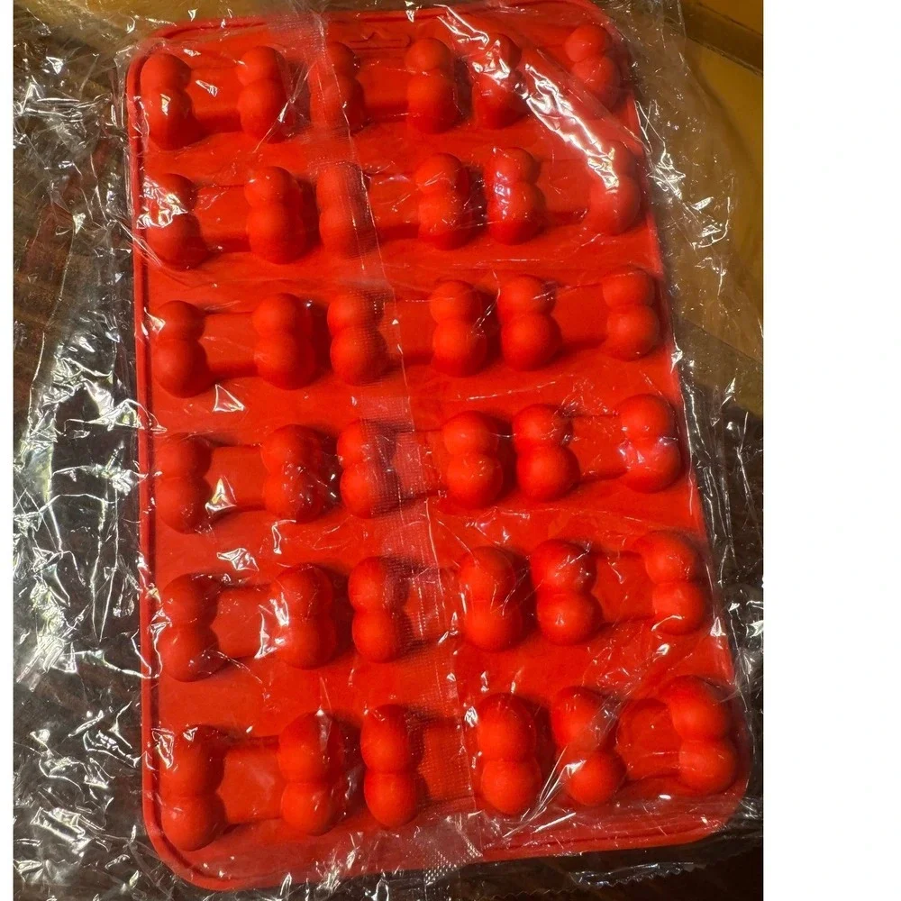 Red Silicone Bone Shaped Baking Mold 18 Cavity Dog Treat Pan Ice Cube Tray